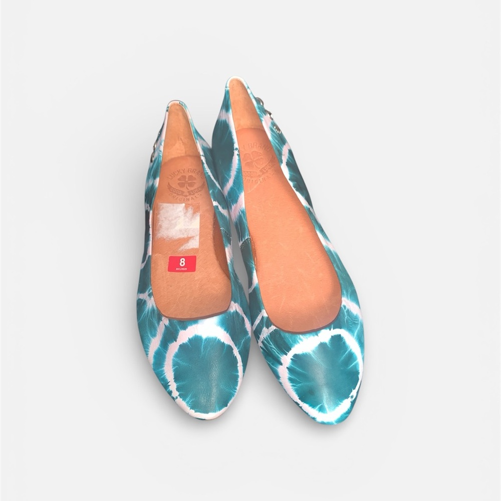 Lucky Brand Tie Dye Teal Blue/White Slip On Ballet Flats Sz 7.5